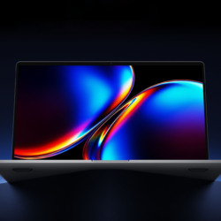 Xiaomi Redmibook 16 Pro 2026 vista frontal con pantalla 3,2K encendida mostrando arte abstracto